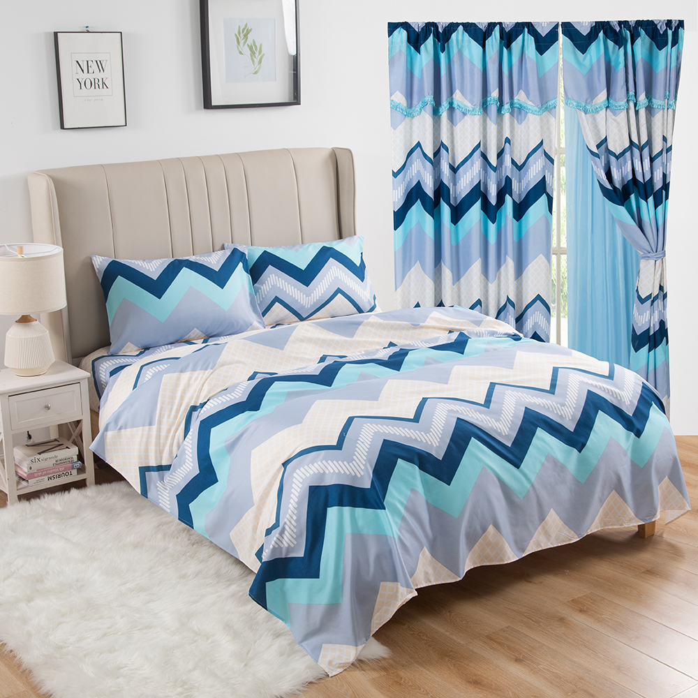 99.99% Polyester Printed Curtains at Bedding 8-Pieces Set