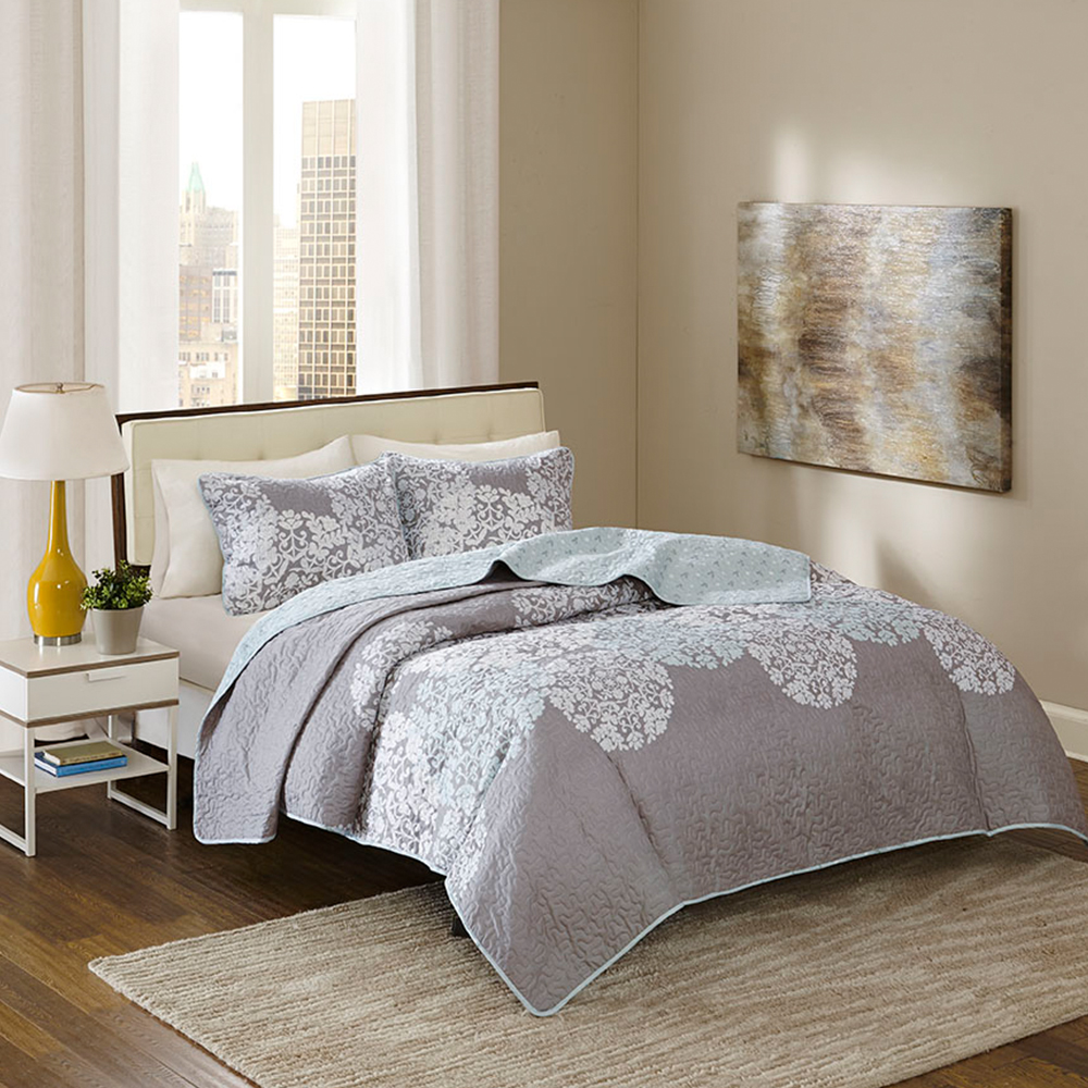 99.99% Polyester Printed Reversible Quilt Bed Cover 3-piraso set