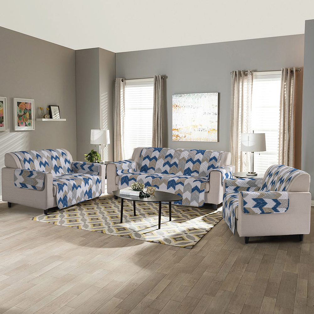 99.99% Polyester Printed at Solid Double-Side Gumamit ng Sofa Cover 3-Pieces Set